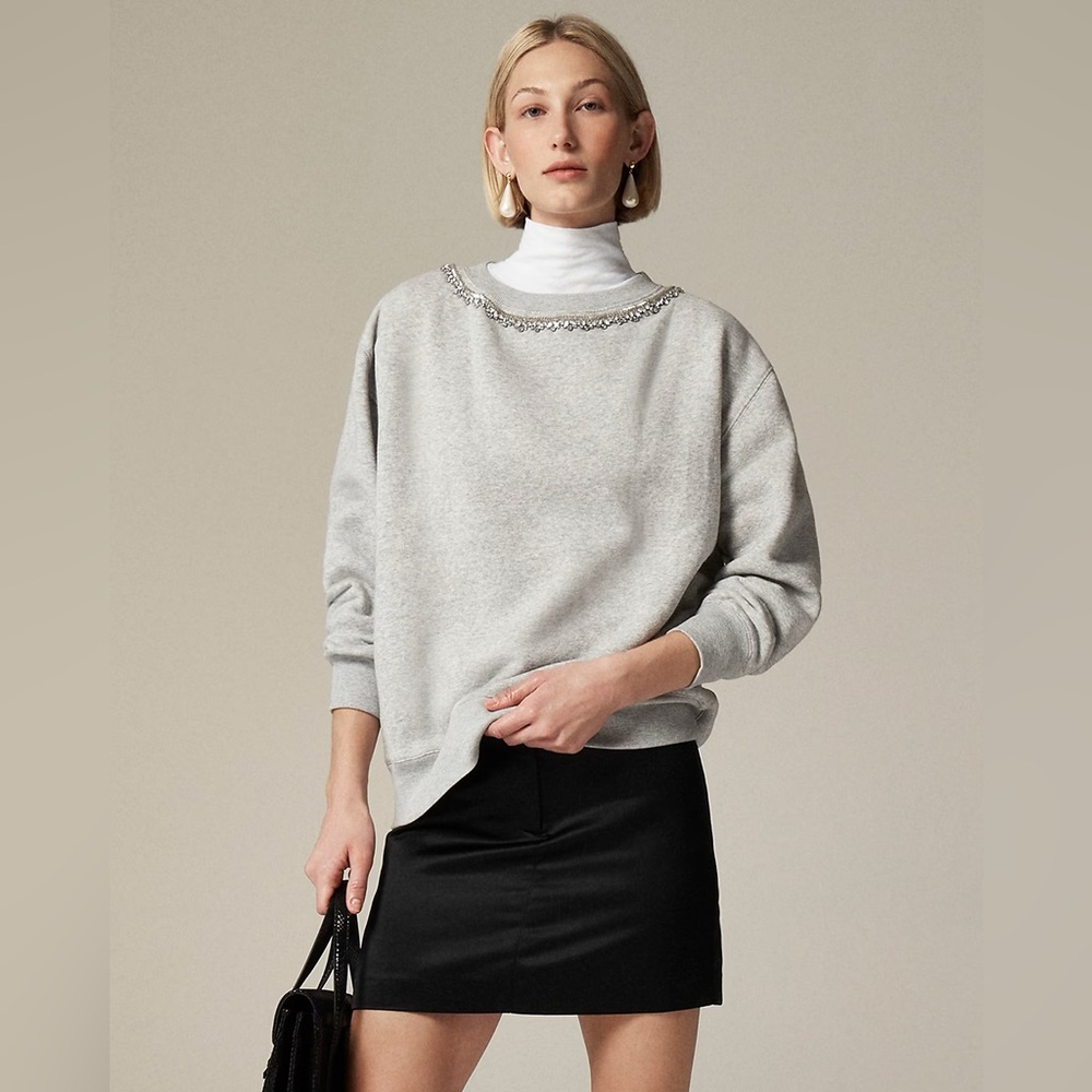 J.Crew Women’s Heritage fleece crewneck sweatshirt with embellishments